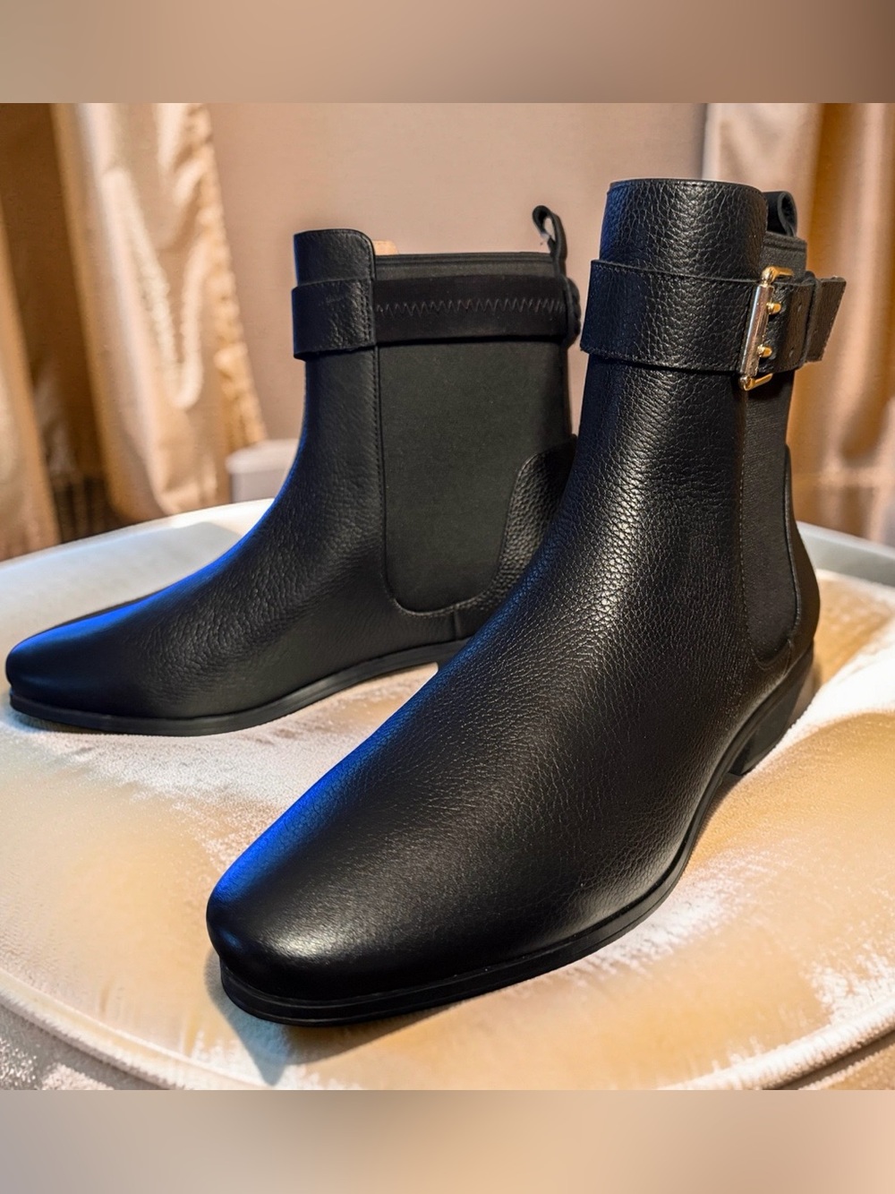 Jack Rogers NWT Sz 9.5M Black Leather Chelsea Boots with Buckle Strap (SH446)
